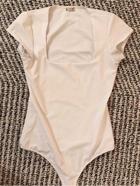 Free People Bodysuit White Square Neck Top Blouse Shirt Women’s Size Small